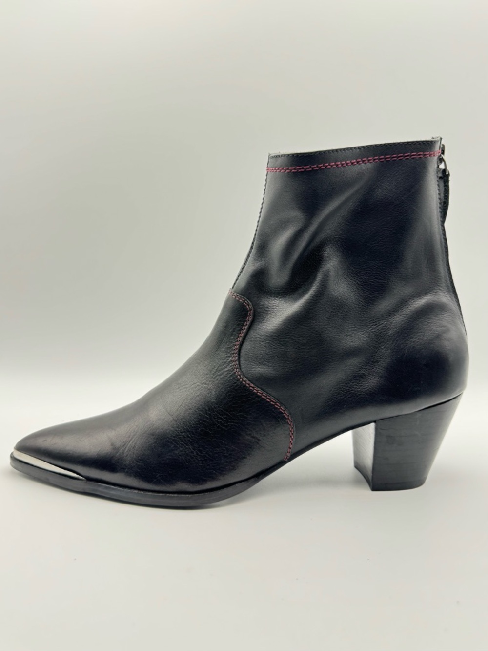 OneTeaspoon Sanderson Leather Ankle Boot w Point Toe, Contrast Stiching